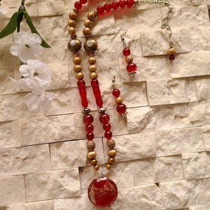 Red Glass & Gold Pearls